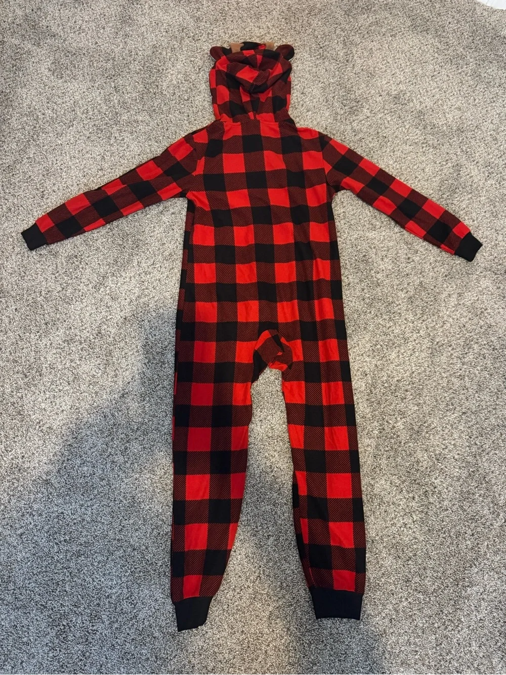 Cat & Jack Red and Black Buffalo Plaid reindeer onesie